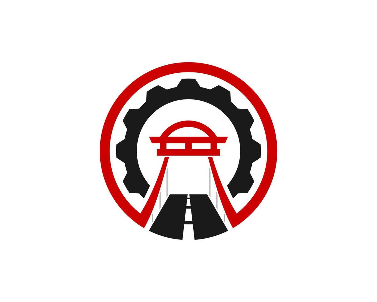 Circle shape with gear and bridge inside vector