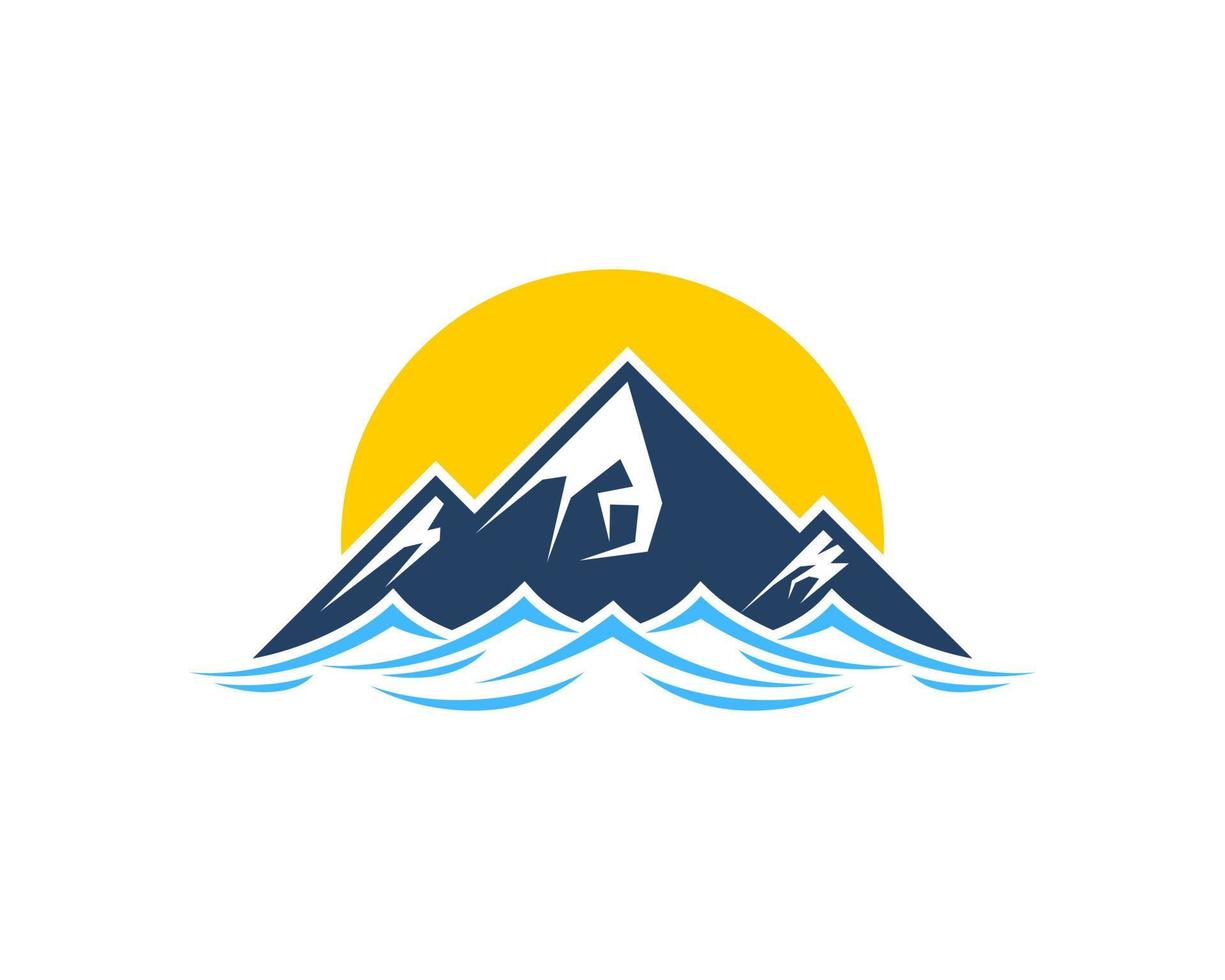 Mountain with beach wave and sunset behind vector