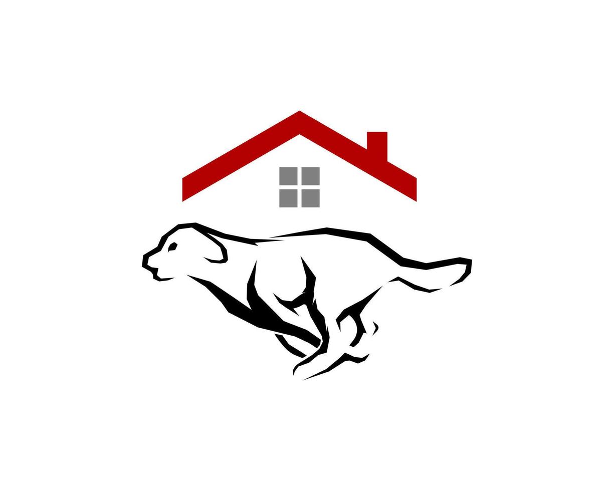 perro corriendo con el logo del techo de la casa roja vector