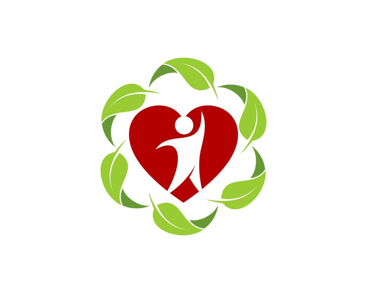 Heart and people inside the circle leaf logo vector