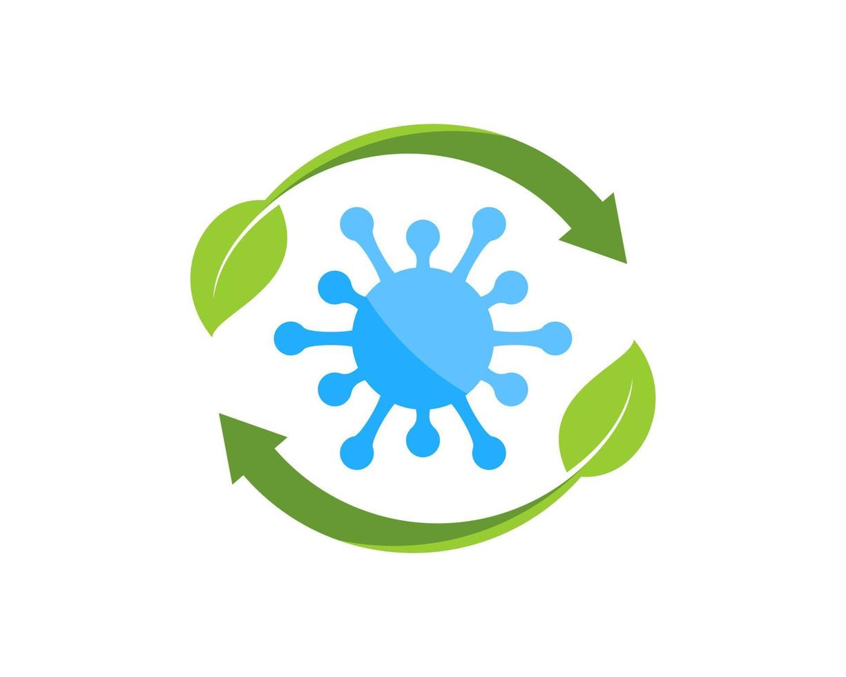 Circular arrow with leaf and virus symbol inside vector