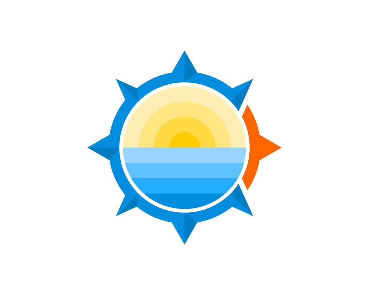 Modern compass with sunset in the beach inside vector