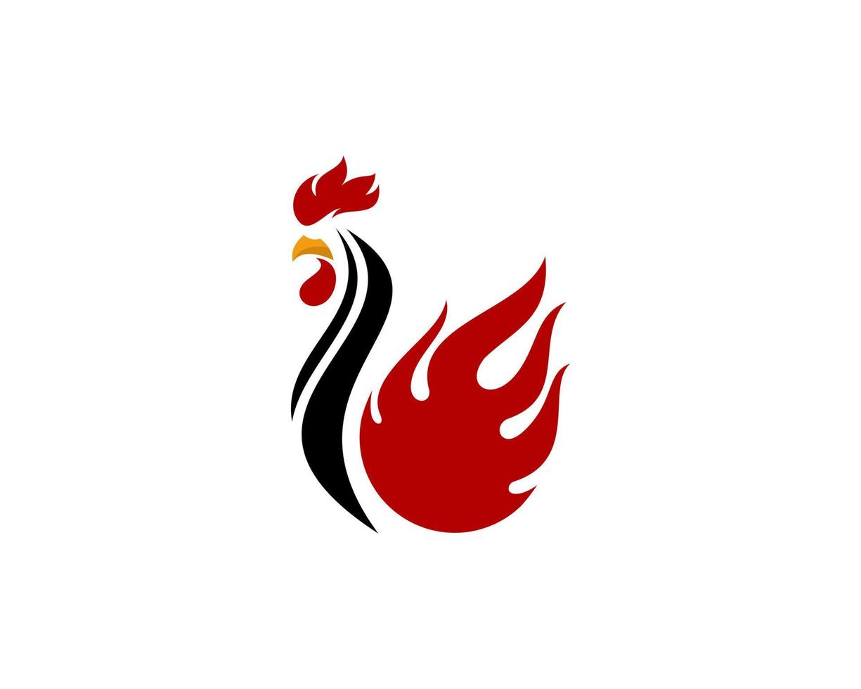 Rooster with fire flame as tail vector