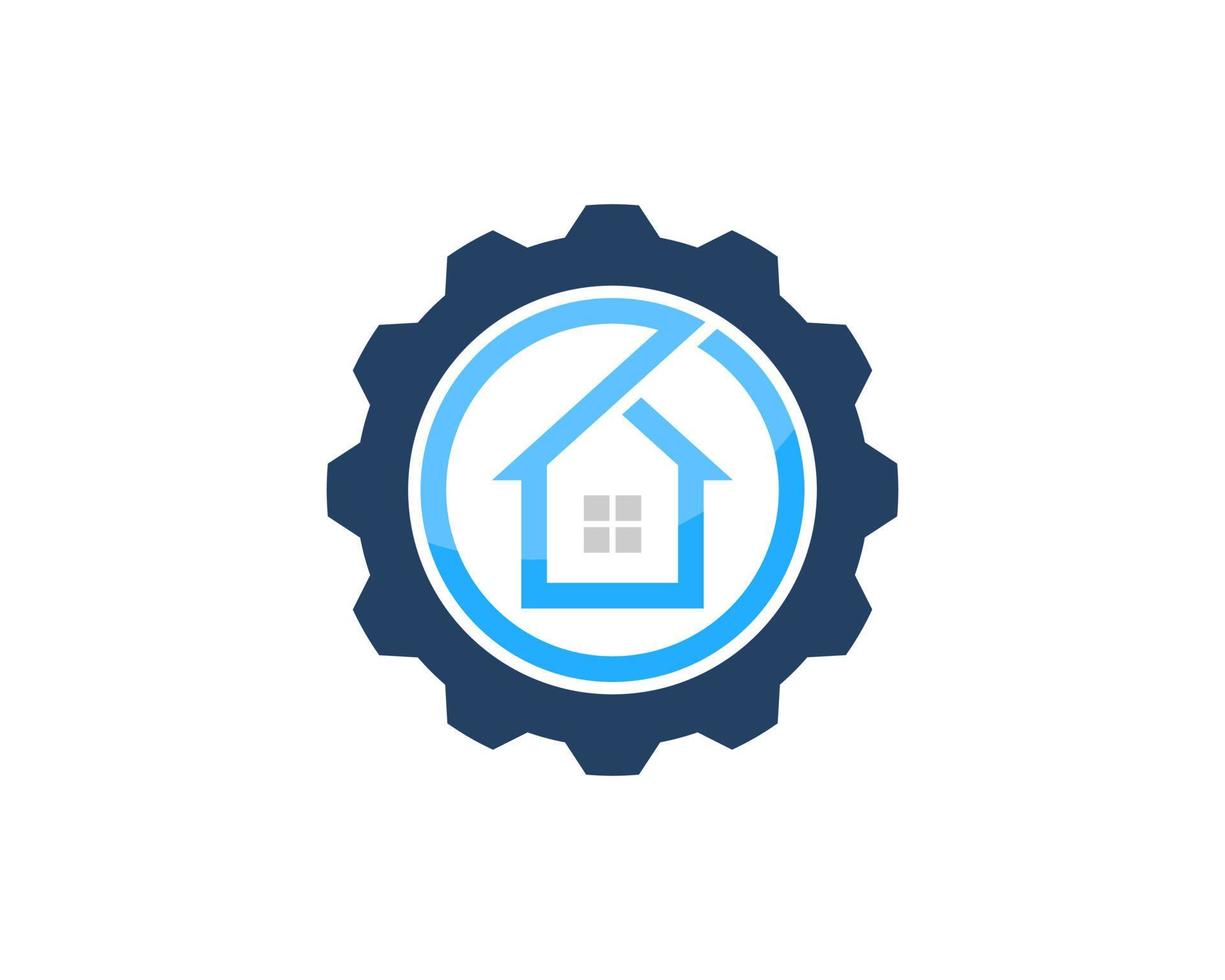 Gear with circle shape and simple house inside vector