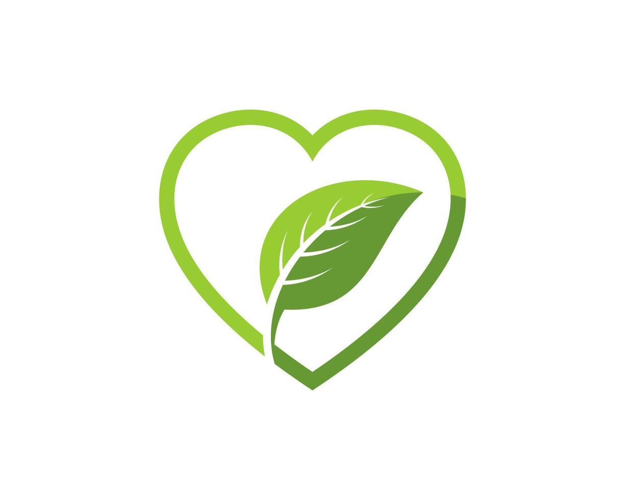 forma de amor simple con hoja de naturaleza verde dentro vector