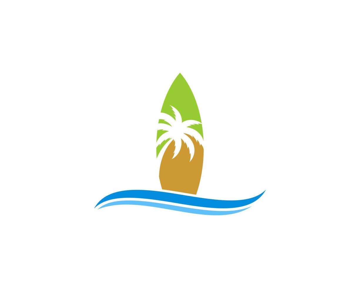 Surfboard with palm tree silhouette inside vector