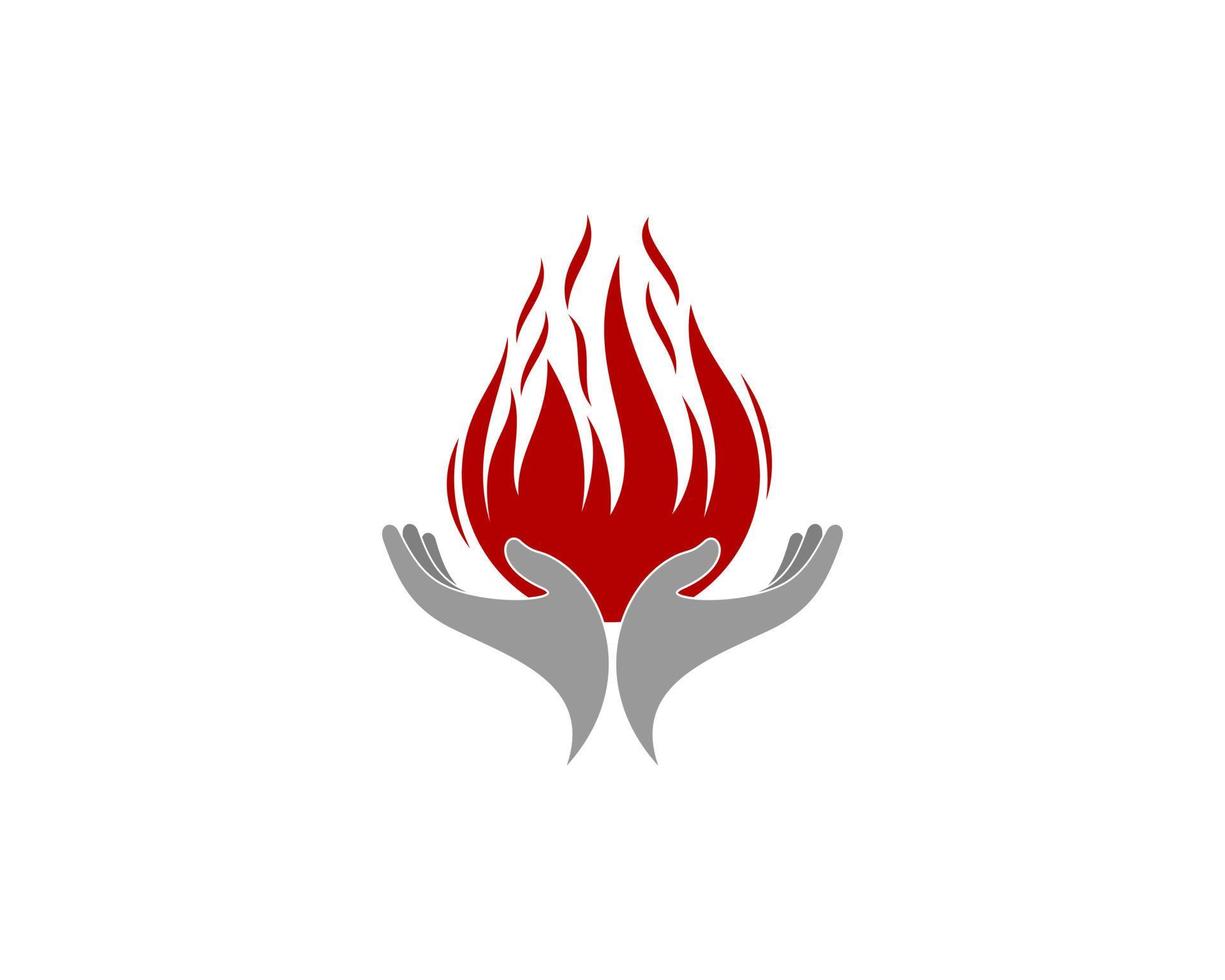 Fire flame on the hand care logo vector