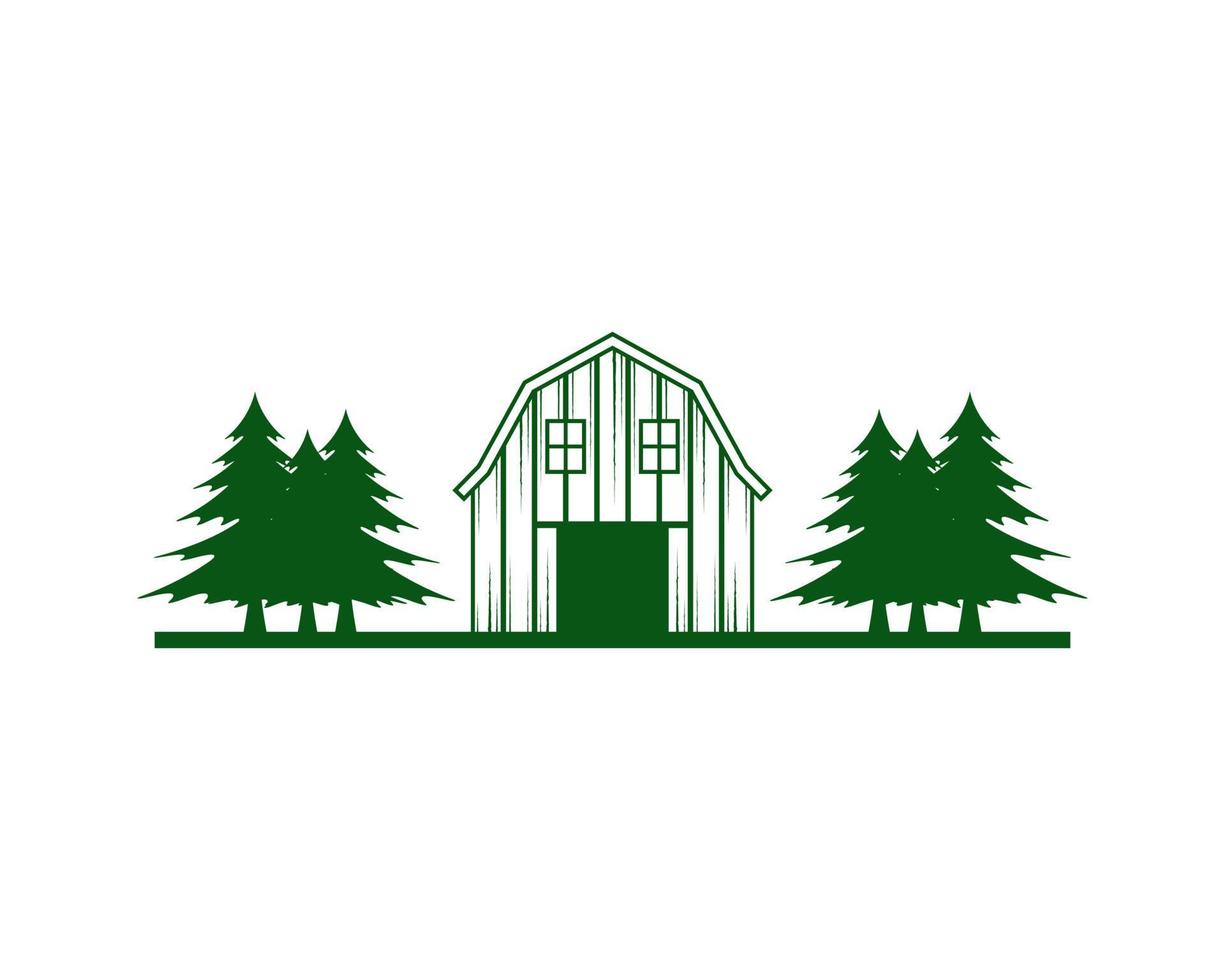 Barn in the farm with pine tree vector