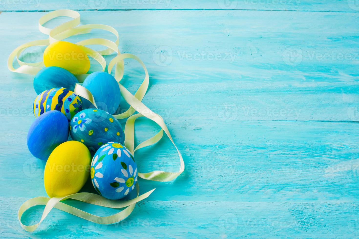 blue hand-painted Easter eggs photo