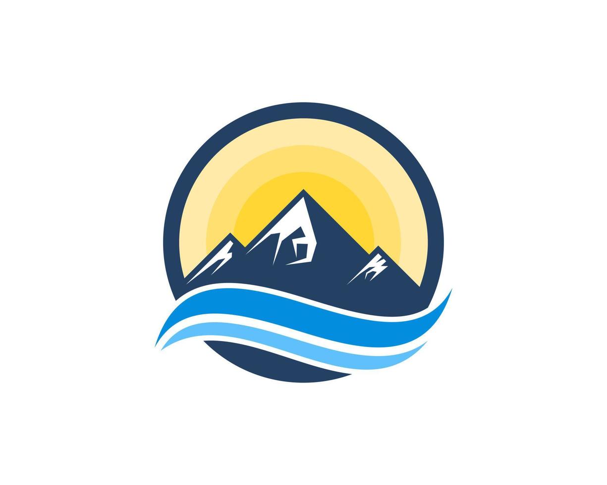 Circle shape with sunrise in the mountain and beach wave vector