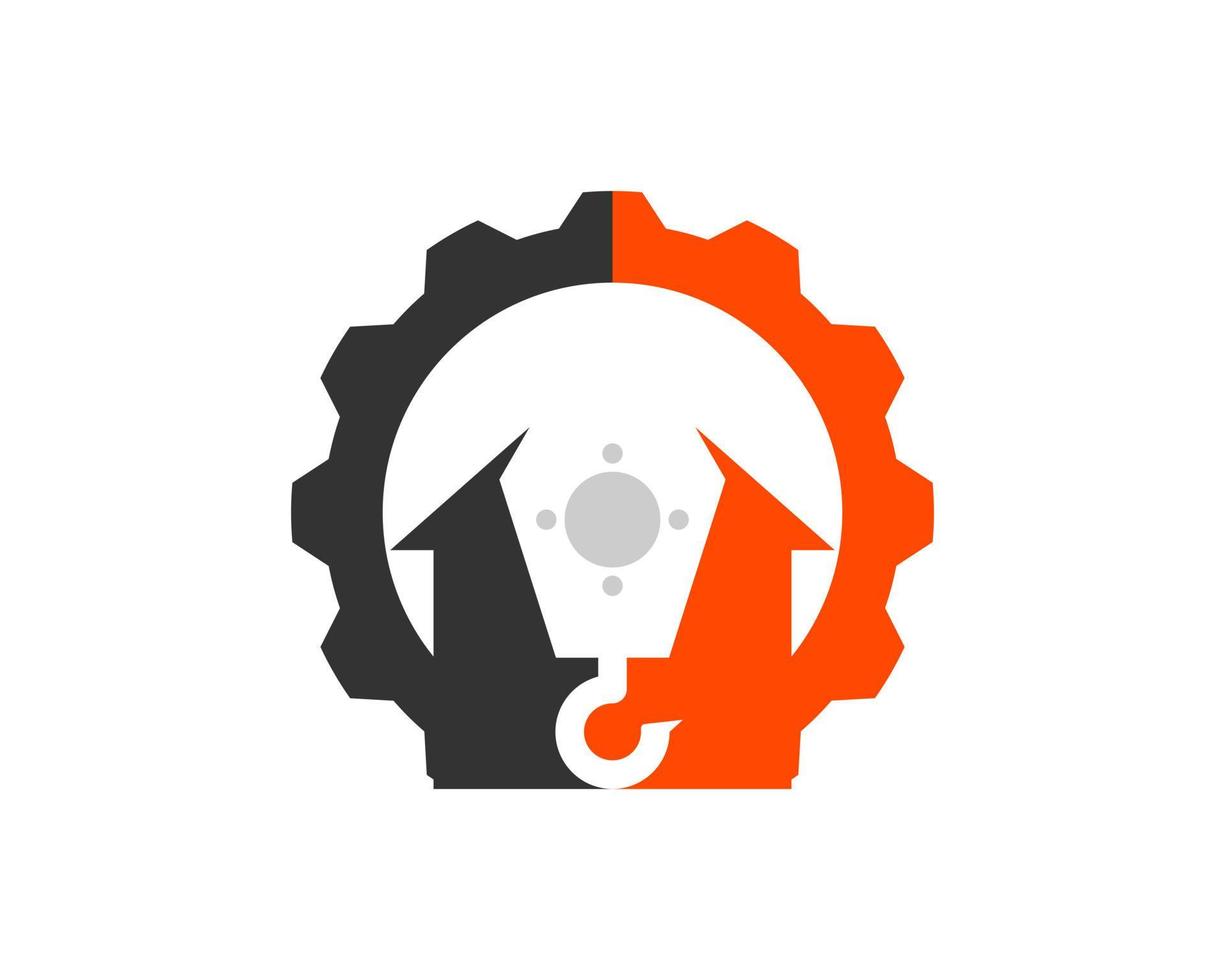 Mechanical gear with house and crane inside vector