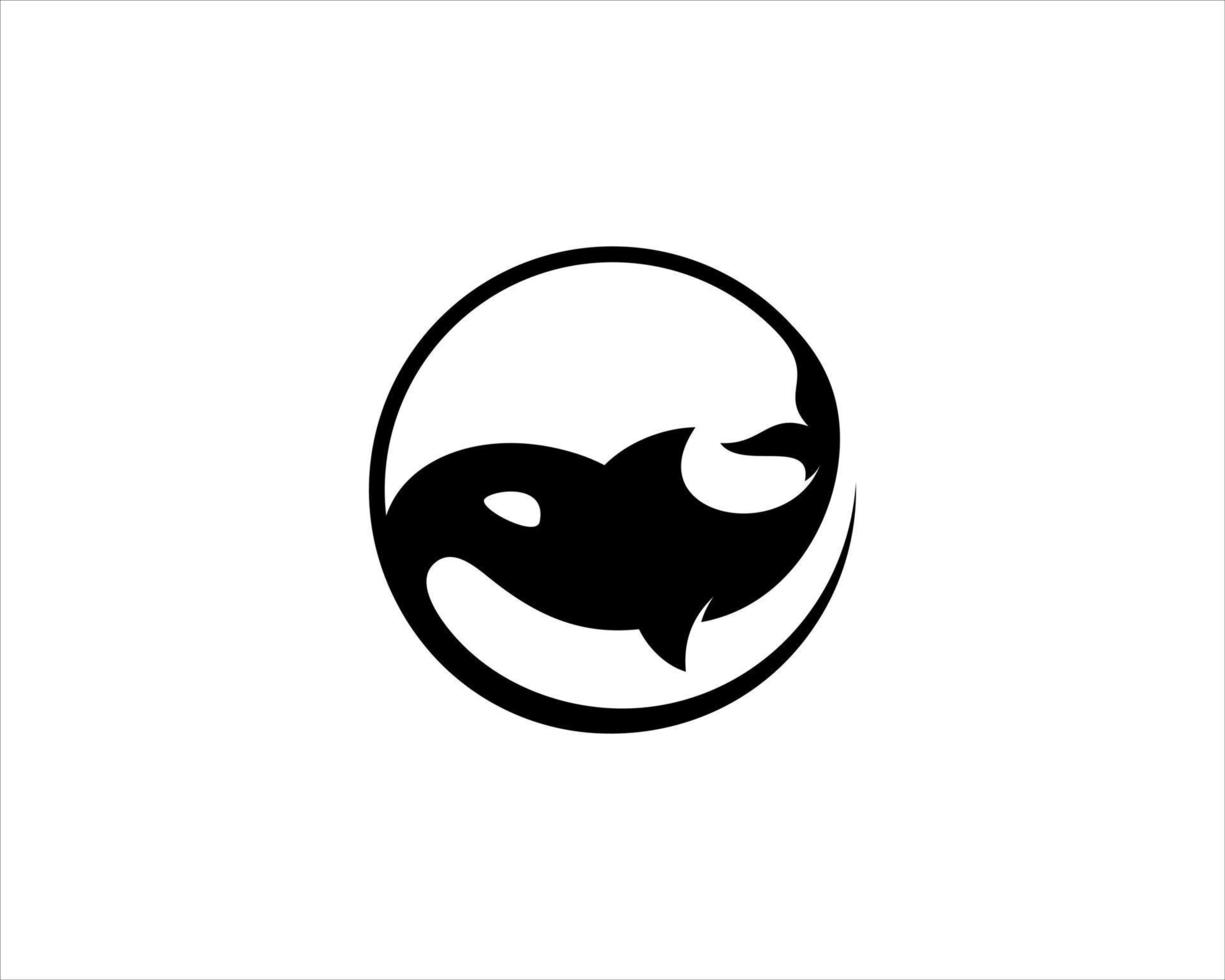 silueta de ballena en el logo de forma de yin y yang vector