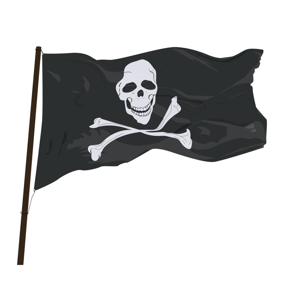 Waving pirate flag with smiling skull and crossbones icon. vector