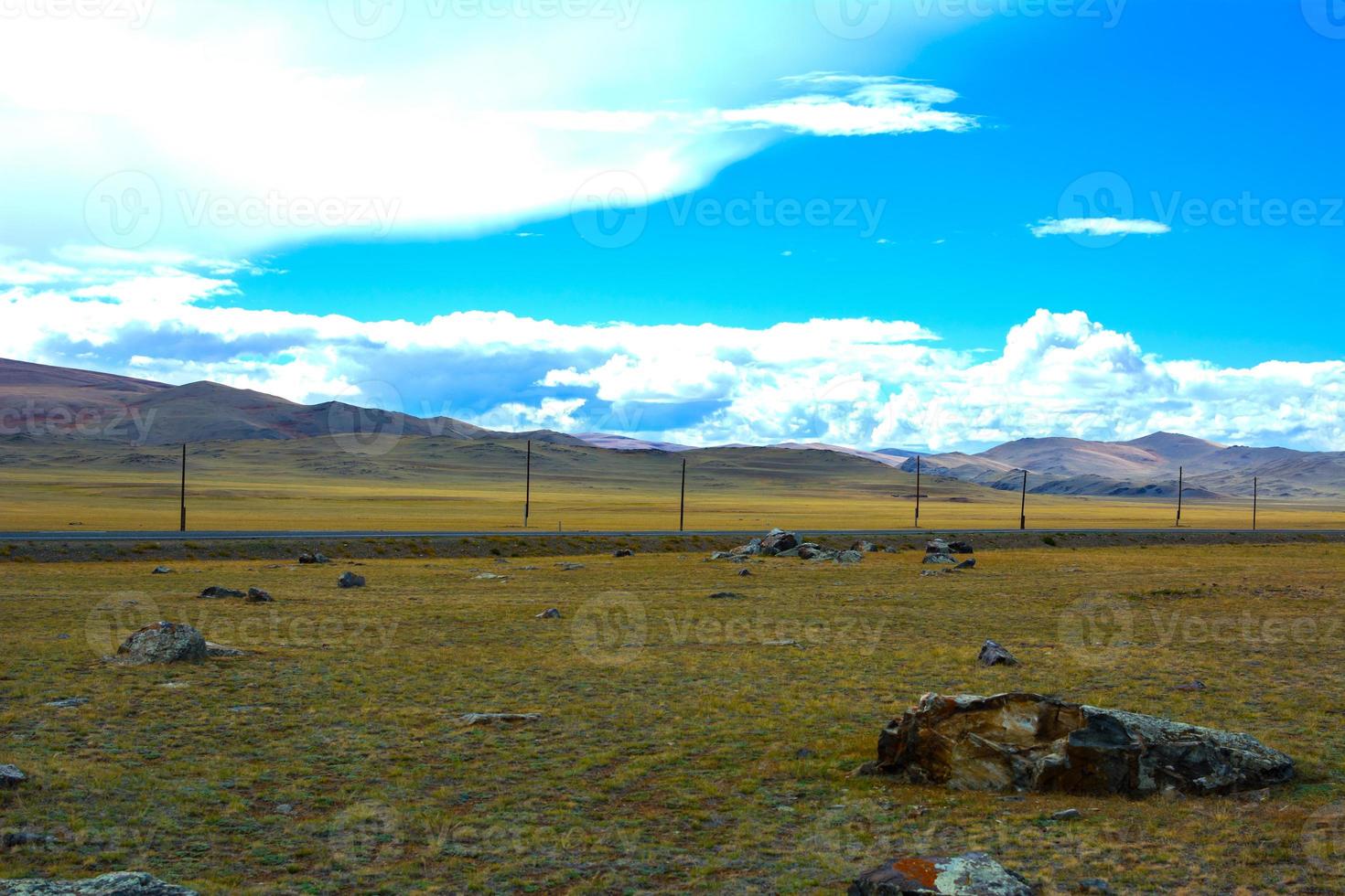 paisaje de estepa brillante con un camino foto