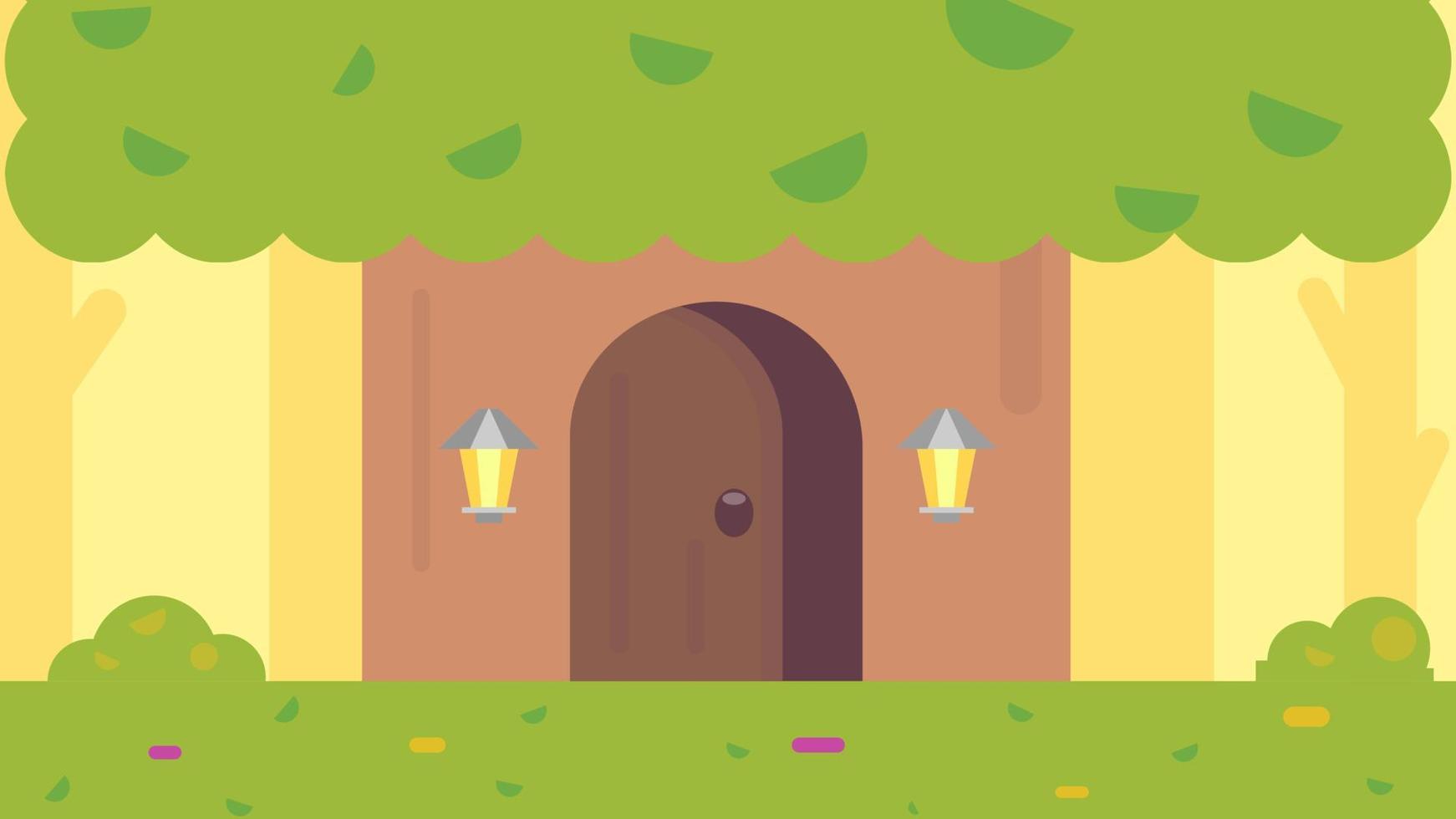 a large green tree with a door in the forest vector