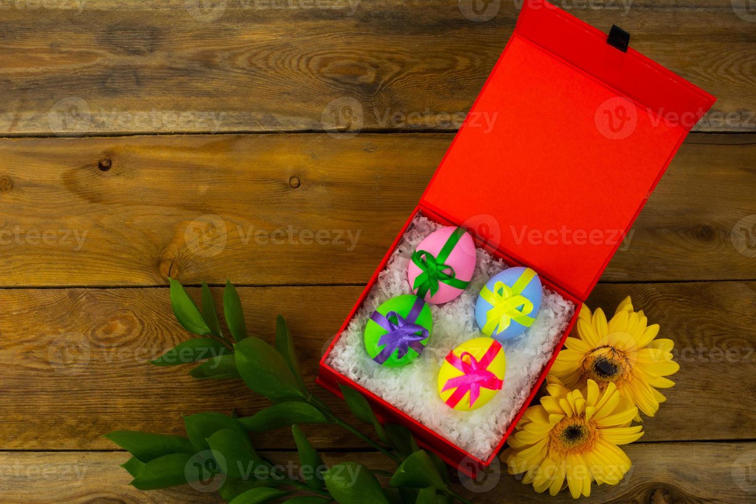 Easter eggs in red box photo