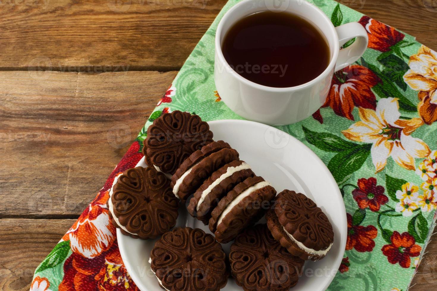 Chocolate cookies sandwiches photo