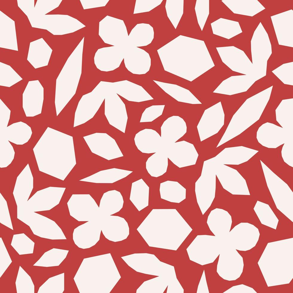 Inspired Matisse seamless pattern with white cutting organic shapes and plants on red background. Modern creative minimal design. Vector illustration