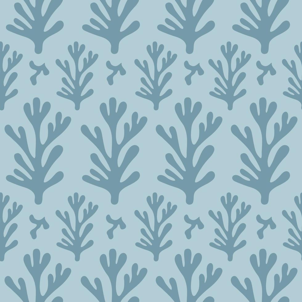 Modern seamless pattern of abstract blue organic shapes. Inspired Matisse vector minimal design. Monochrome colors