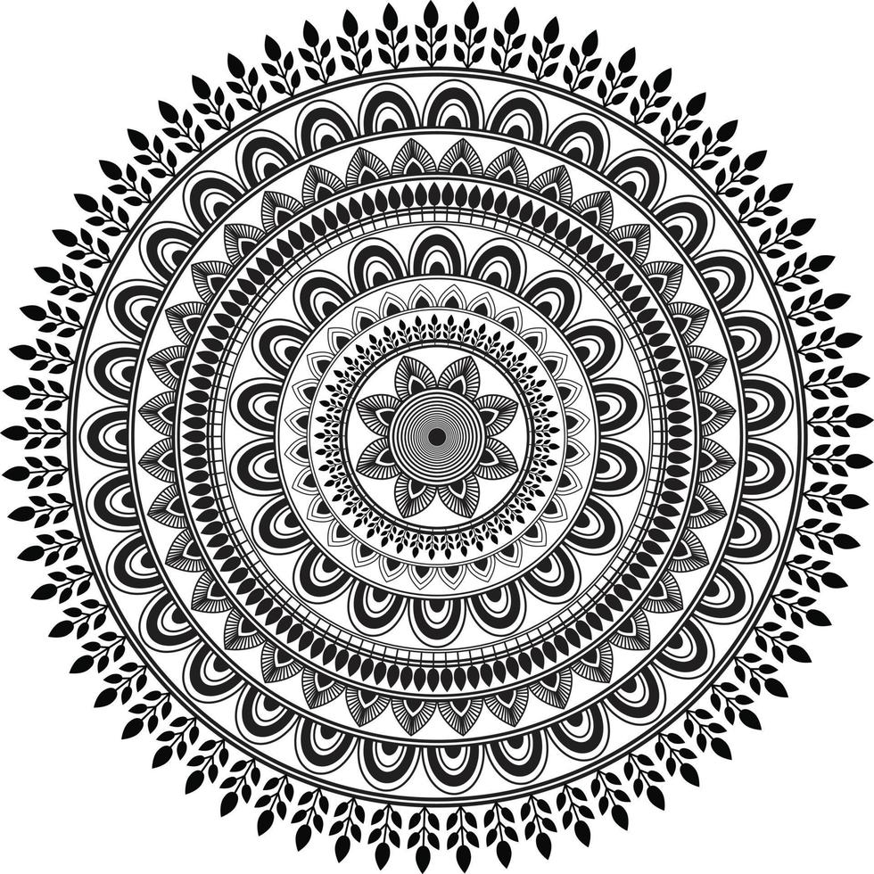 diseño de arte mandala floral, diseño de mandala en blanco y negro vector