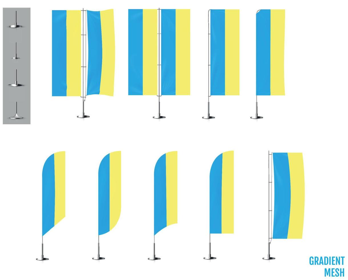 Realistic Ukraine banner flags.  Yellow blue Ukrainian banner flags. vector