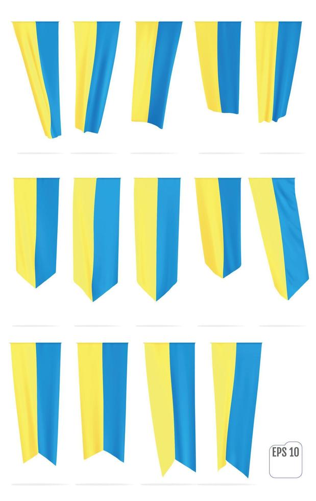 Vertical flags of Ukraine. Yellow and blue waving flags of Ukraine. vector