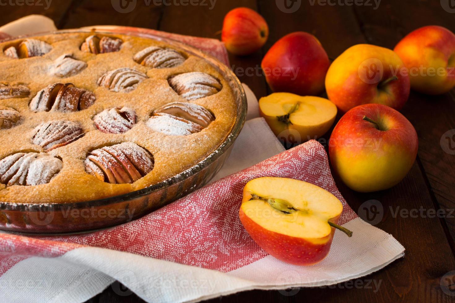 Apple pie in baking dish photo