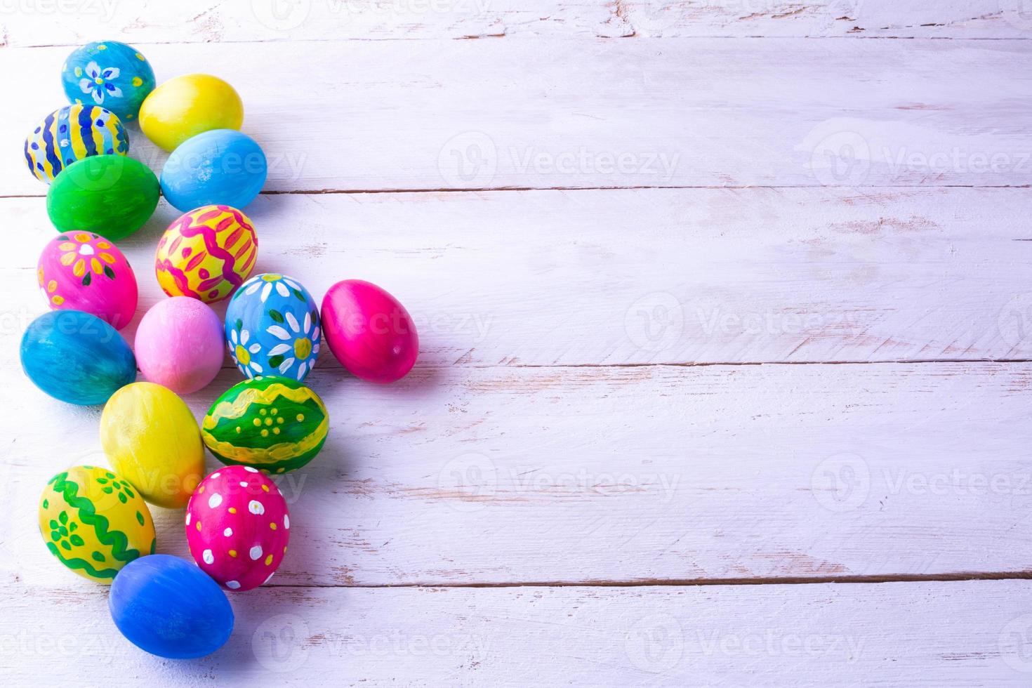 Row of multicolored Easter eggs photo