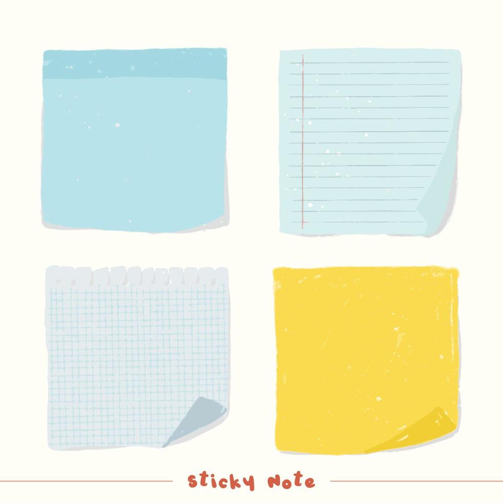 Paint Cute Sticky Notes Simple Hand Drawn Momo Pad Set vector