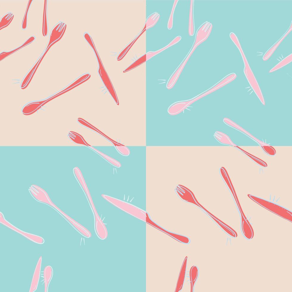 Spoon, Knife And Fork Seamless Doodle Design, Cute Pattern vector
