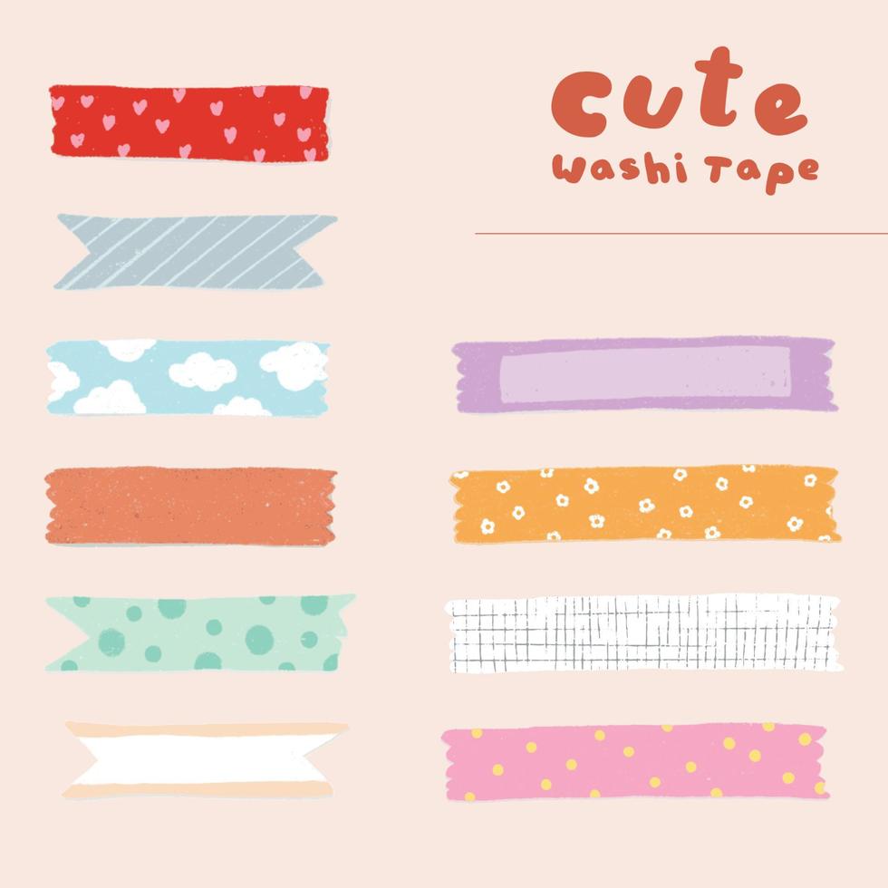 Cute Paint Washi Tape Kawaii Hand Drawn vector