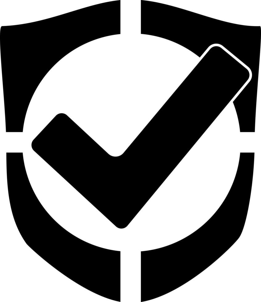 The shield icon is a symbol of protection, a tick, a black silhouette. vector
