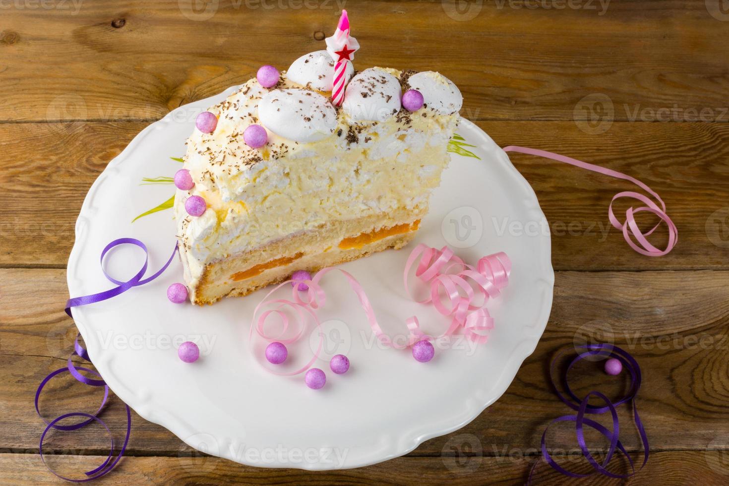 Birthday meringue cake on the cake stand photo