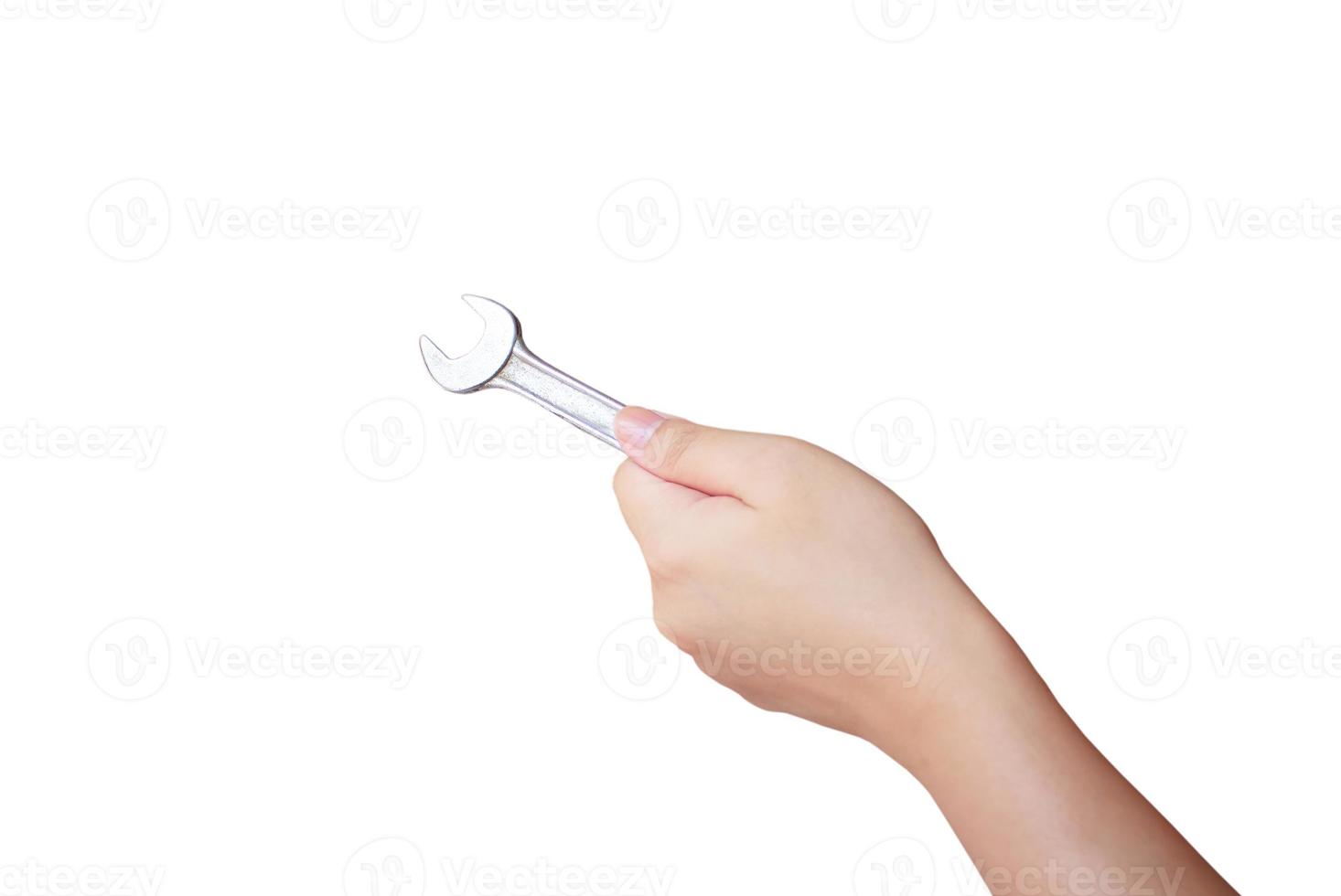 Mechanic hand hold spanner tool in hand photo