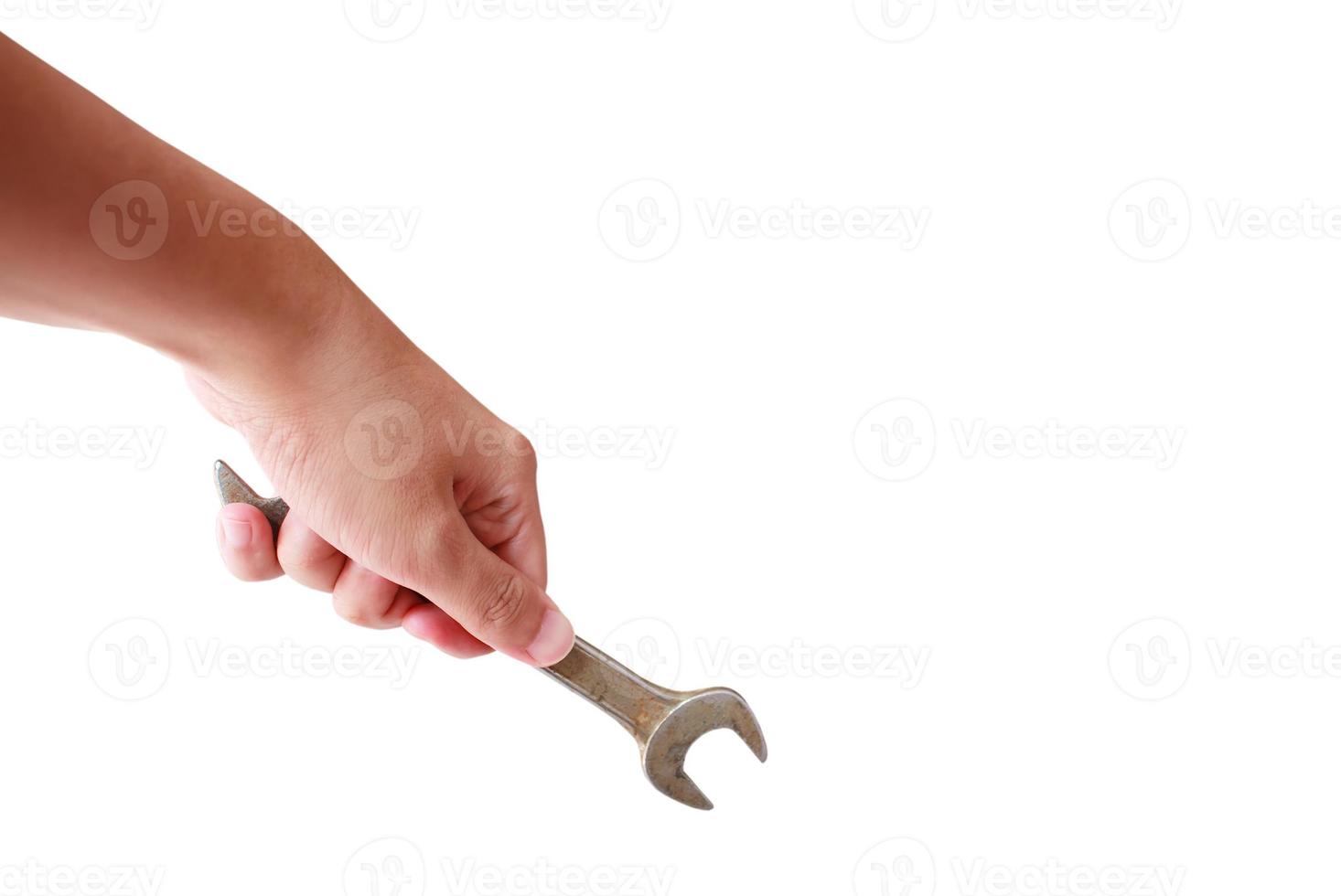 Mechanic hand hold spanner tool in hand photo