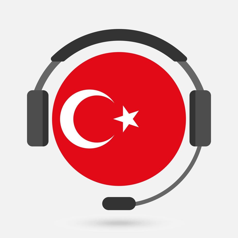 Turkey flag with headphones. Vector illustration. Turkish language.