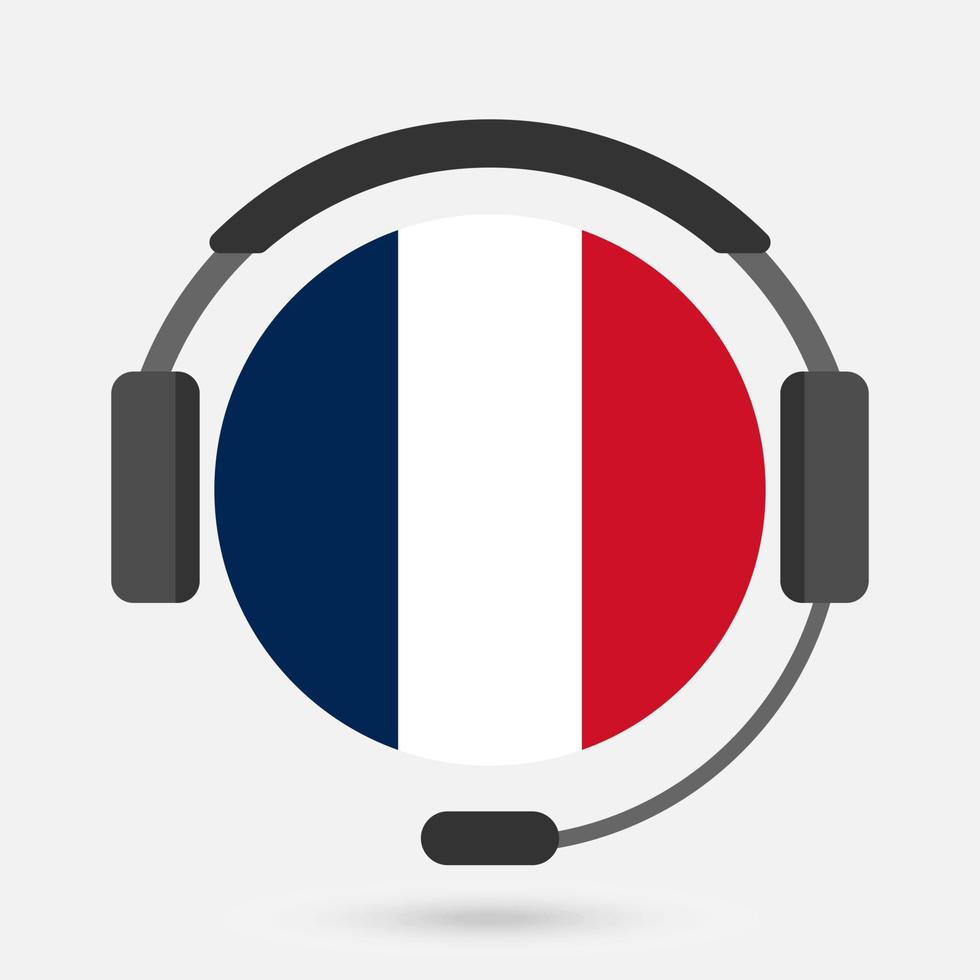 bandera de francia con auriculares. ilustración vectorial Idioma francés. vector