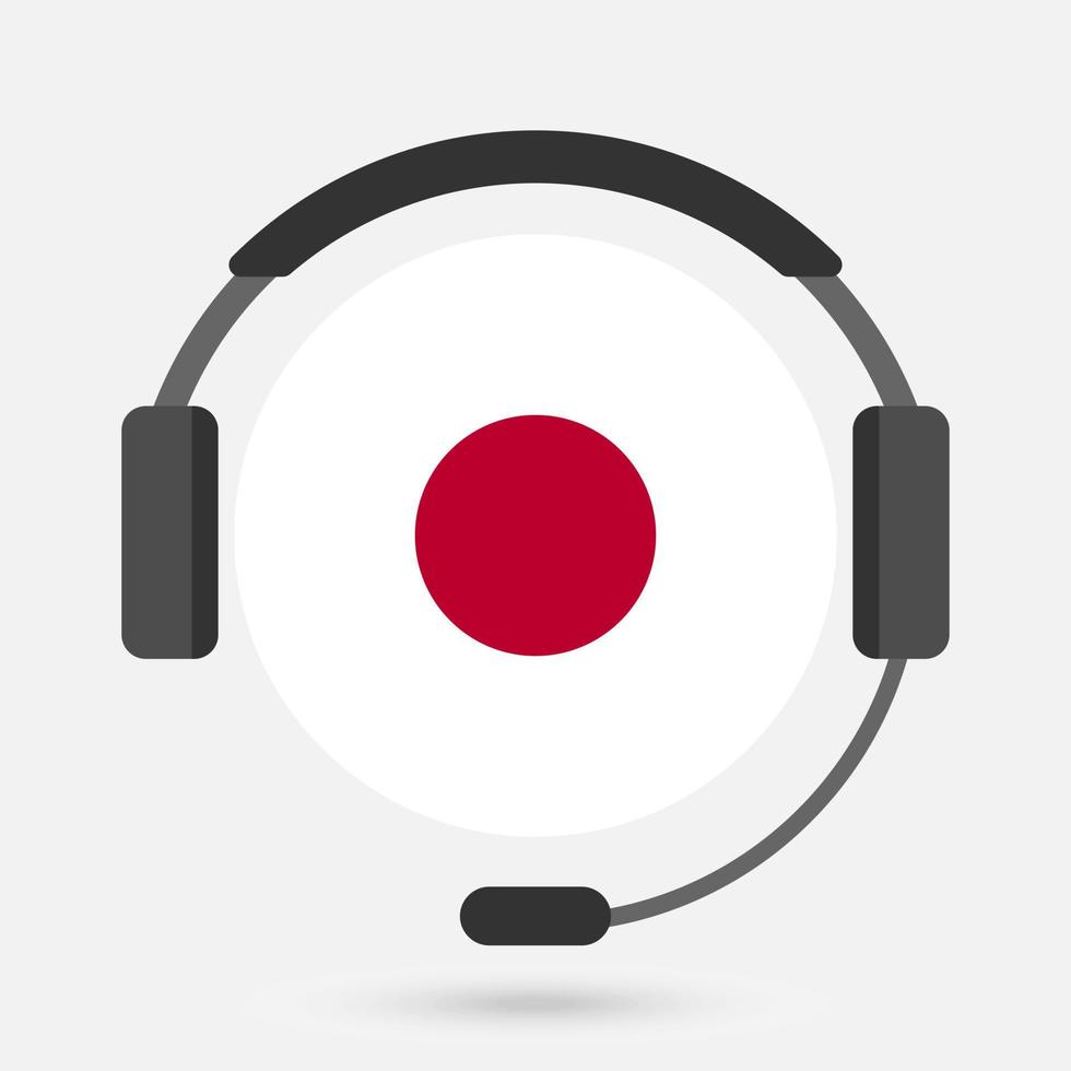 Japan flag with headphones. Vector illustration. Japan language.