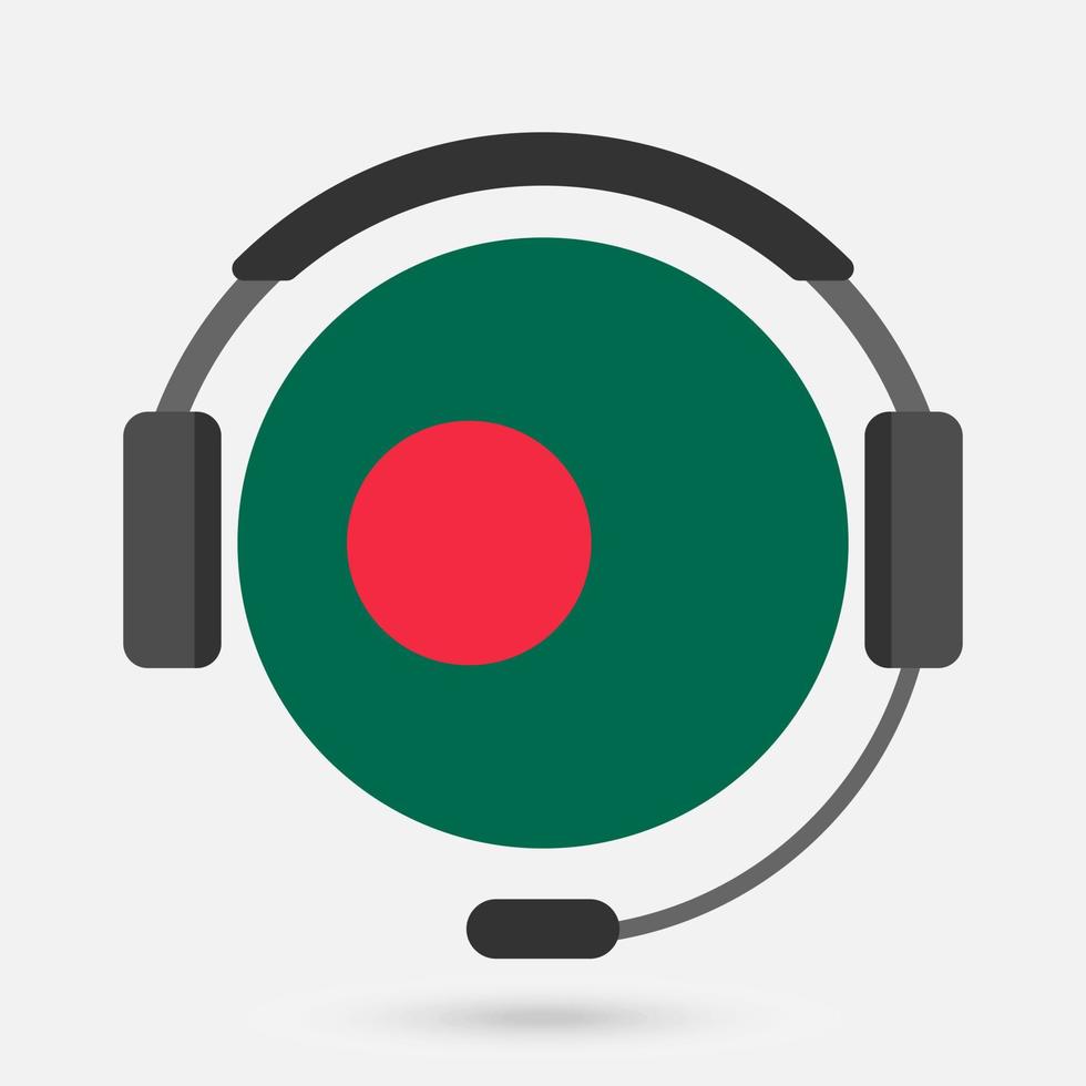 Bangladesh flag with headphones. Vector illustration. Bengali language.