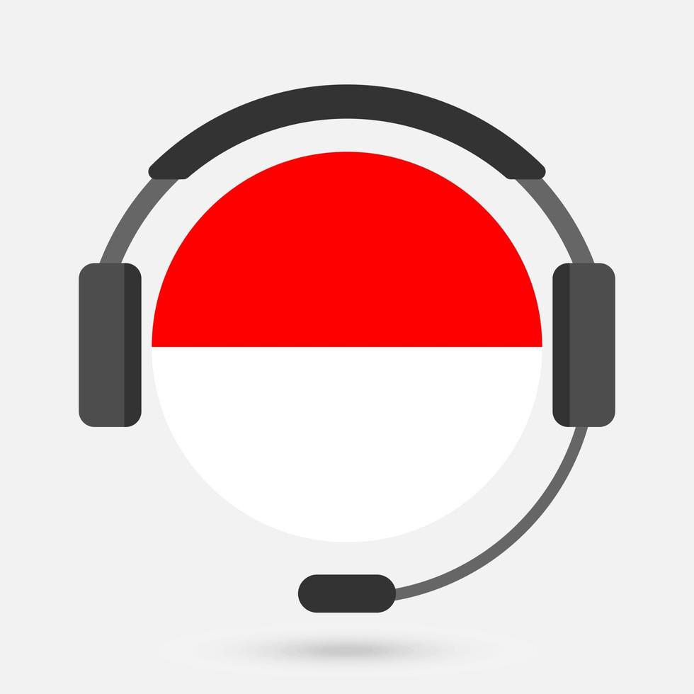 Indonesia flag with headphones. Vector illustration. Javanese language.