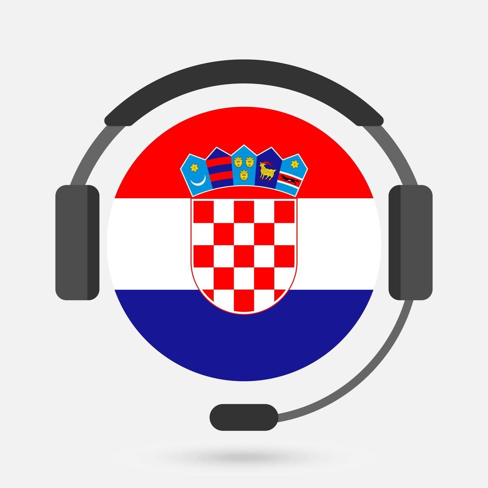 Croatia flag with headphones. Vector illustration. Serbo-Croatian.