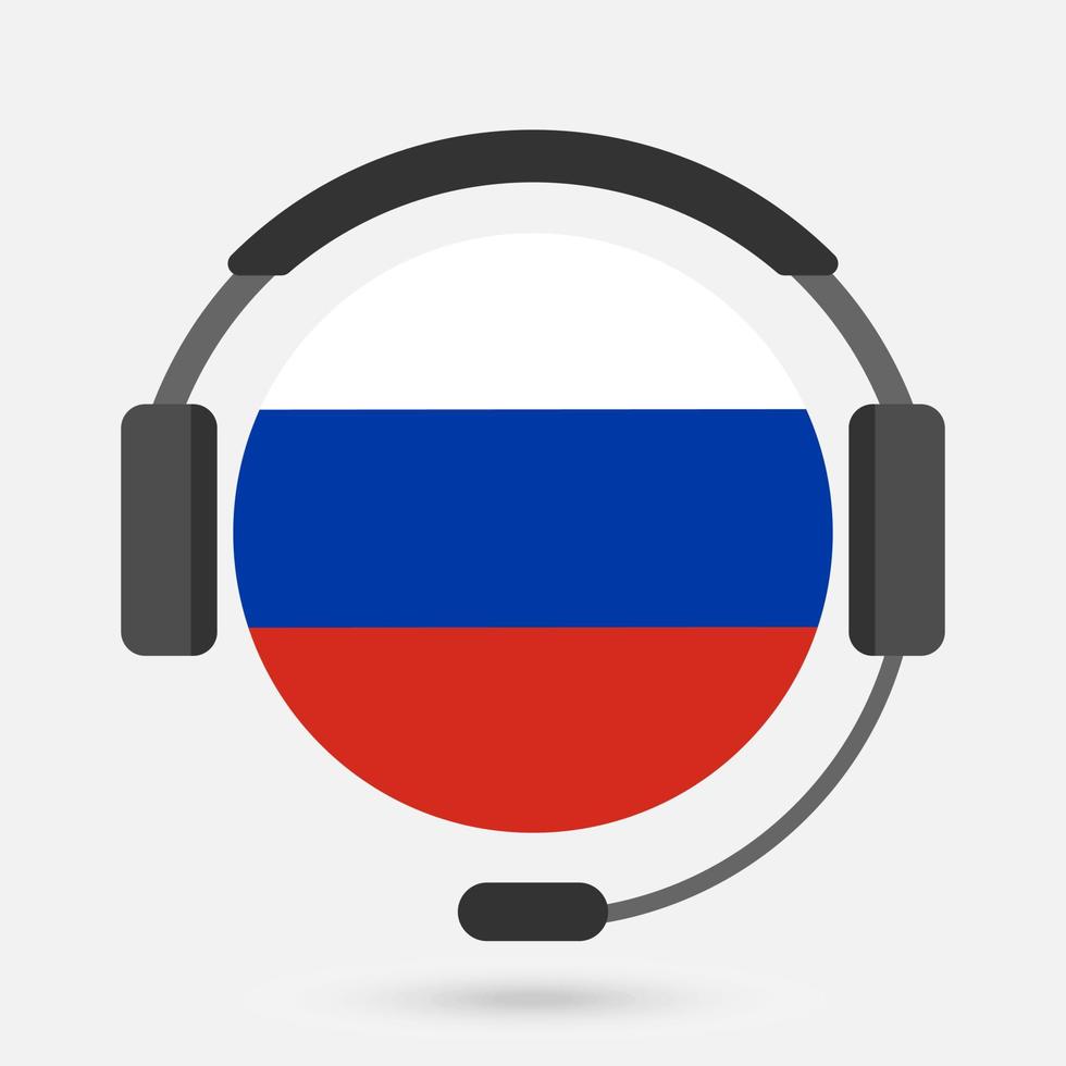 Russia flag with headphones. Vector illustration. Russia language.