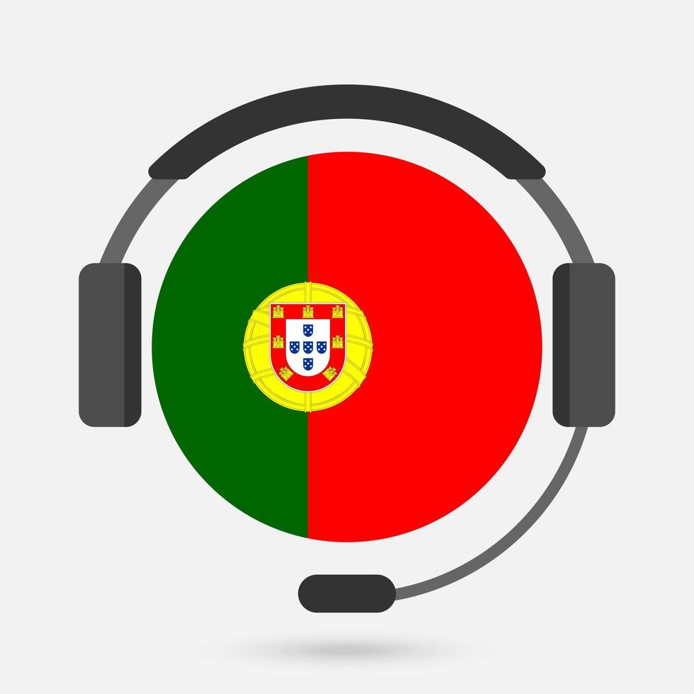 bandera portuguesa con auriculares. ilustración vectorial lengua bengalí. vector