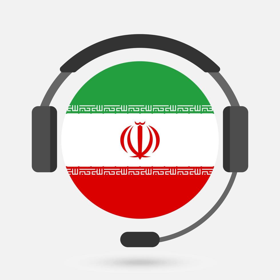 Iran flag with headphones. Vector illustration. Persian language.