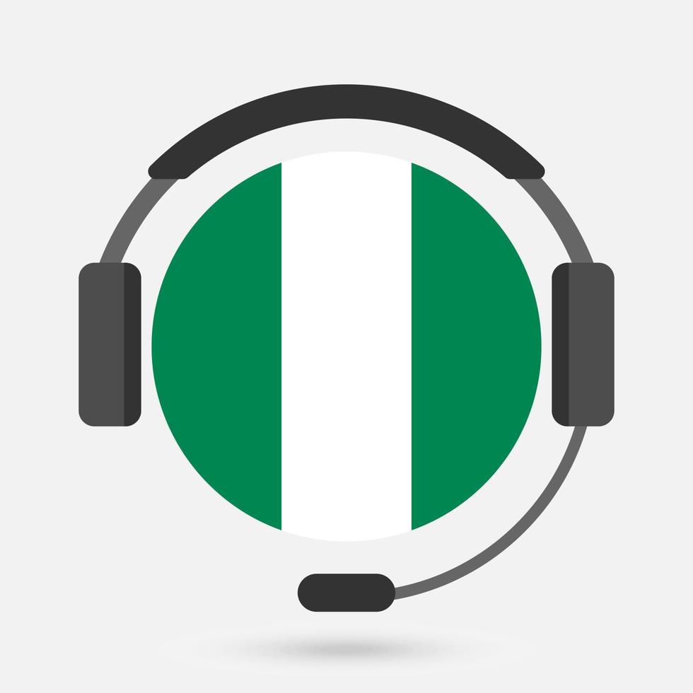 Nigeria flag with headphones. Vector illustration. Yoruba language.