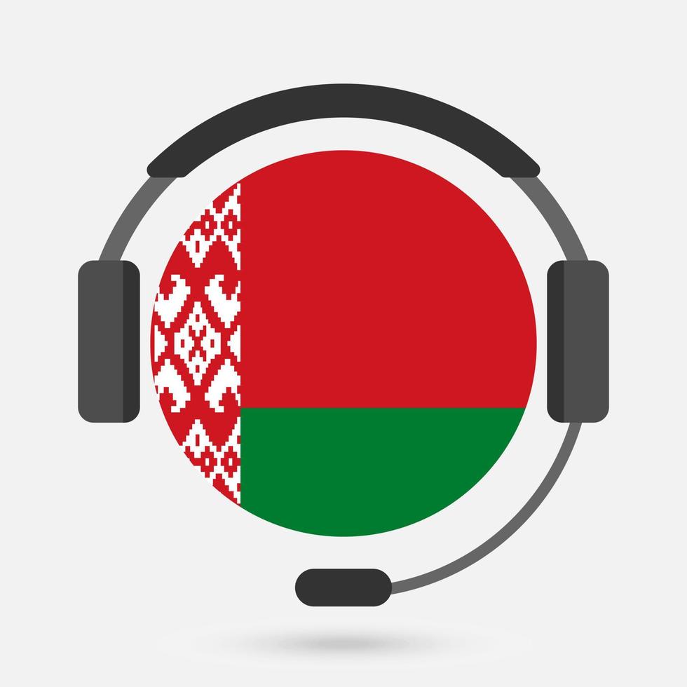 Belarus flag with headphones. Vector illustration. Belarusian language.