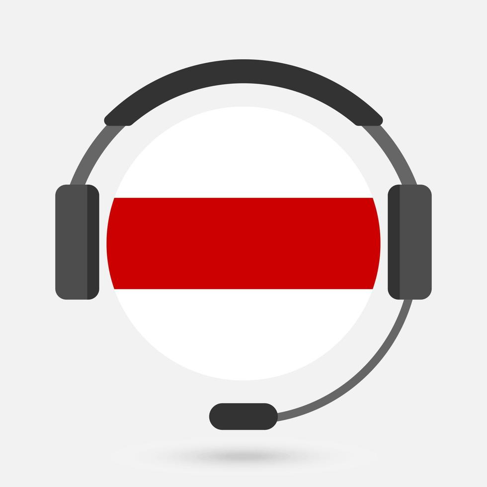 Belarus flag with headphones. Vector illustration. Belarusian language.