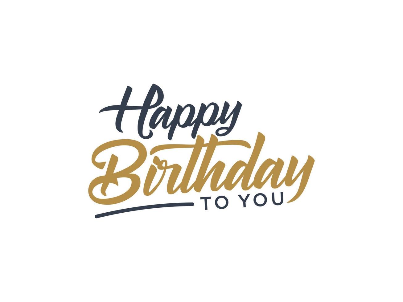 Happy Birthday Card. Black Gold Text Hand Drawn Lettering Brush Calligraphy Style with Square Line Frame outside isolated on White Background. Flat Vector Illustration for Greeting Cards
