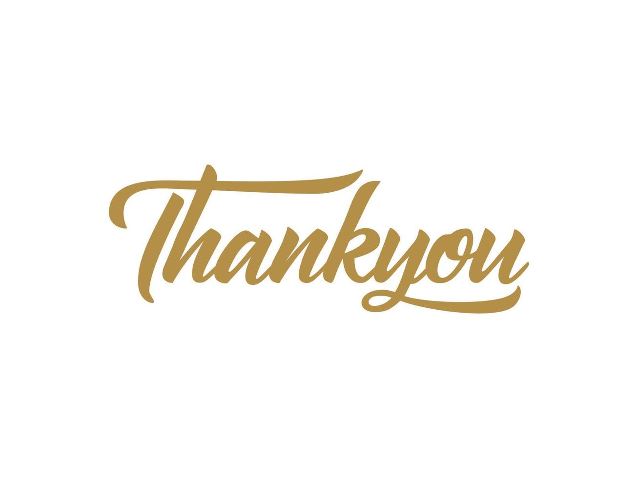 Thank You Text Lettering Calligraphy in Gold Color isolated on White Background. Vector Illustration for Greeting Cards. Flat Decorative Design Template Element.