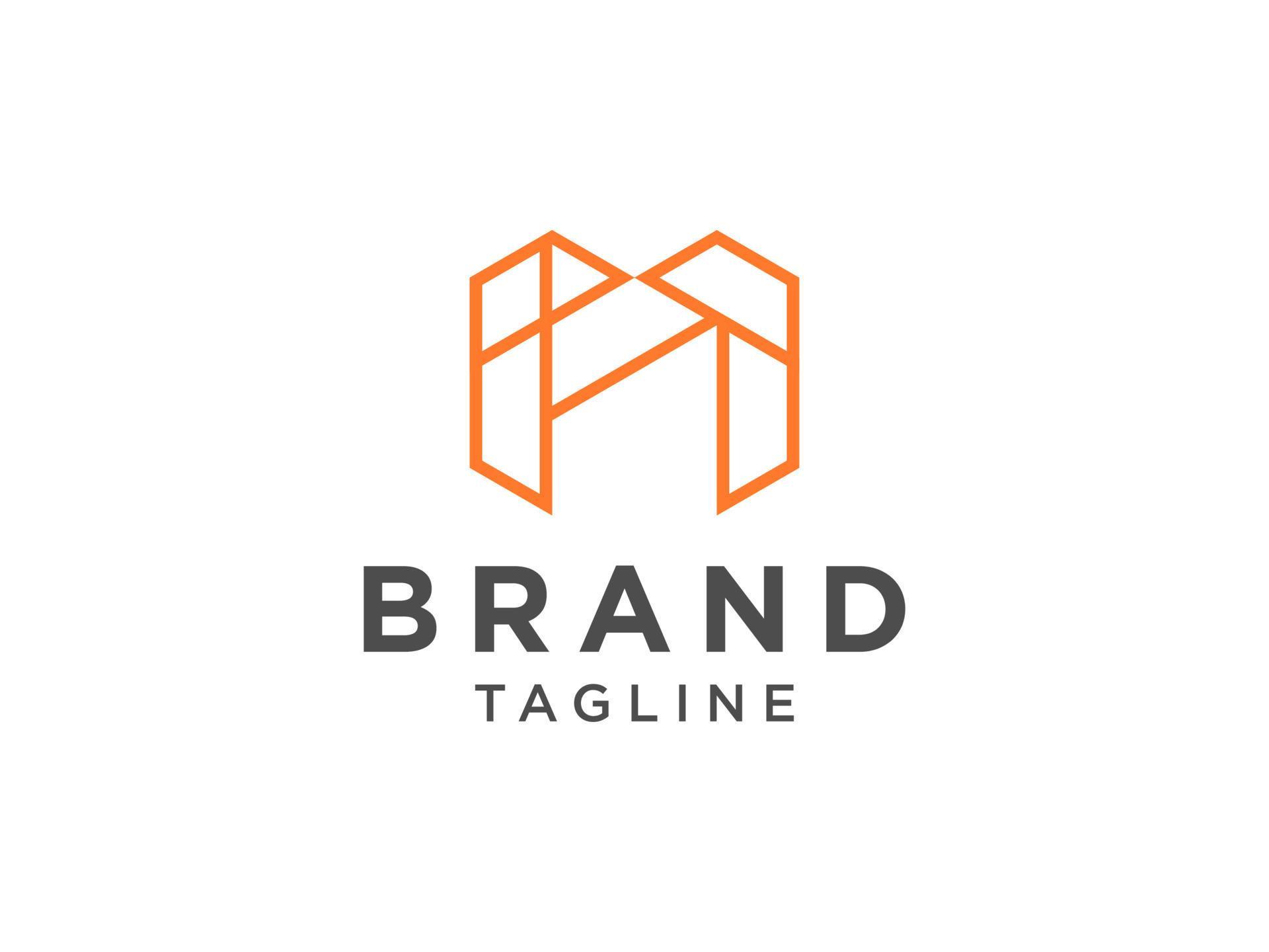 Abstract Initial Letter M Logo. Orange Rounded Line Origami Style with